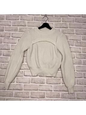 Dee elly Cream Sweater Women's S Peekaboo Cut Out Chunky Knit Ribbed